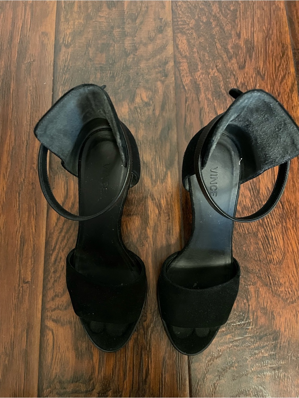Vince Black Suede High Heel Ankle-Strap Sandals